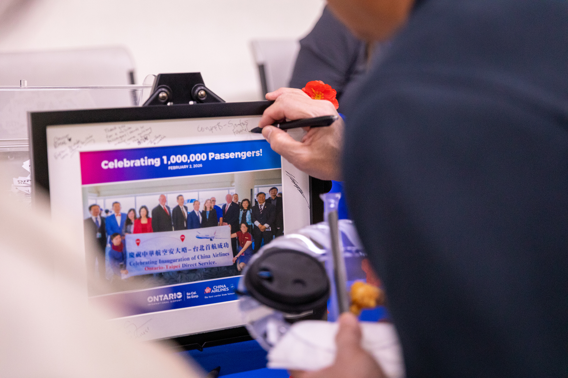 Ontario International Airport congratulates China Airlines on welcoming its 1 millionth passenger through ONT
